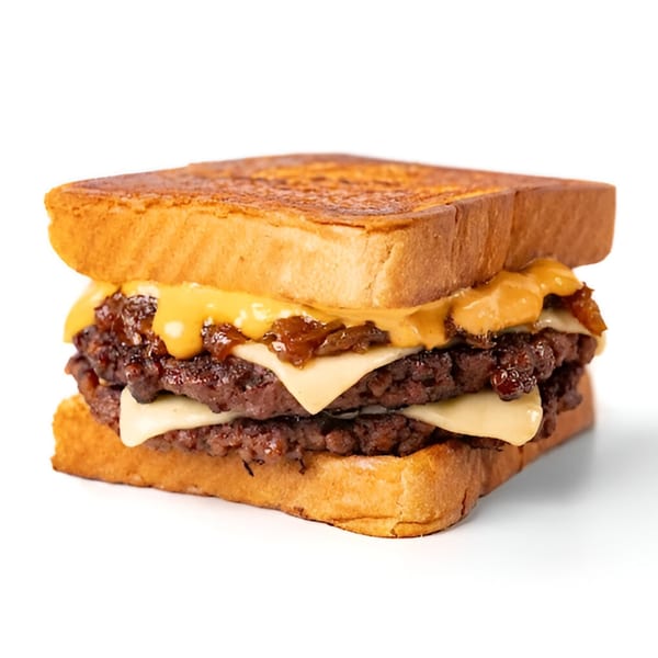 A Firewater Sports Bar Cafe double patty melt with melted cheese and caramelized onions.