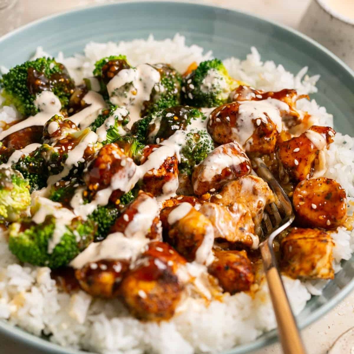 Sweet & Spicy Chicken Rice Bowl.
